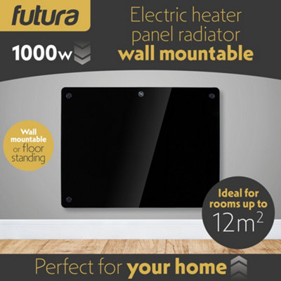 Futura Electric Panel Heater 1000W Black Wall Mounted & Free Standing Glass Timer Thermostat Control Lot 20