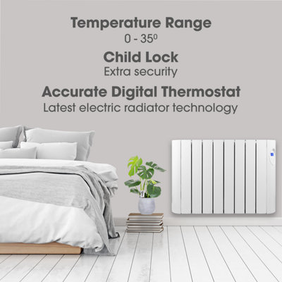 Futura Electric Panel Heater 1500W Oil Filled Radiator Day Timer Wall Mounted Low Energy Retention Digital Thermostat Convector
