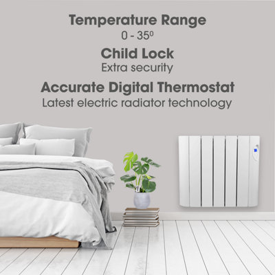 Futura Electric Panel Heater 900W Oil Filled Radiator Day Timer Wall Mounted Low Energy Retention Digital Thermostat Convector