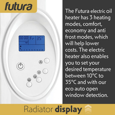 Futura Electric Panel Heater 900W Oil Filled Radiator Day Timer Wall ...