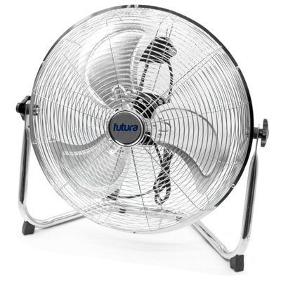 Futura Floor Fan 20 Inch Portable 110W Chrome Fan Adjustable 3 Speed Floor Standing Cooling Fan