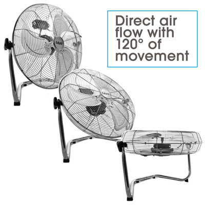 Futura Floor Fan 20 Inch Portable 110W Chrome Fan Adjustable 3 Speed Floor Standing Cooling Fan