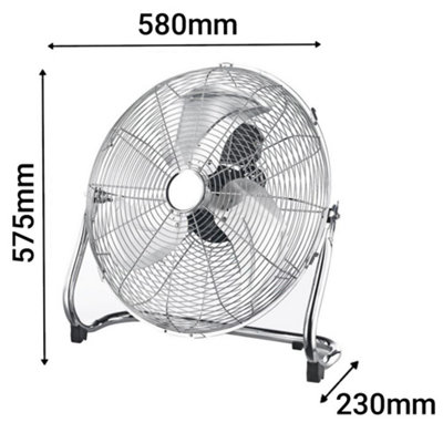 Futura Floor Fan 20 Inch Portable 110W Chrome Fan Adjustable 3 Speed Floor Standing Cooling Fan