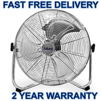 Futura Floor Fan 20 Inch Portable 110W Chrome Fan Adjustable 3 Speed Floor Standing Cooling Fan