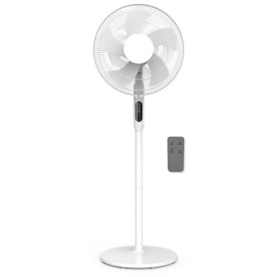 Futura Pedestal Fan 16" Oscillating 50W White Standing Remote Control Fans Timer & Adjustable Height