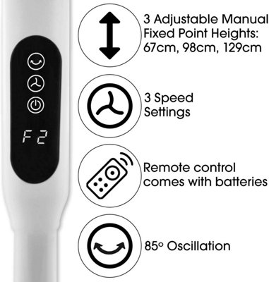 Futura Pedestal Fan 16" Oscillating 50W White Standing Remote Control Fans Timer & Adjustable Height