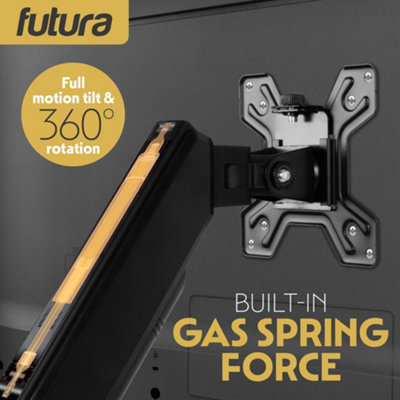 Futura Single Monitor Arm Desk Mount Gas Spring Bracket 13-32 Inch Screens, Adjustable Stand, Full Motion Tilt Swivel Rotation