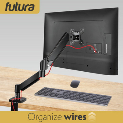 Futura Single Monitor Arm Desk Mount Gas Spring Bracket 13-32 Inch Screens, Adjustable Stand, Full Motion Tilt Swivel Rotation