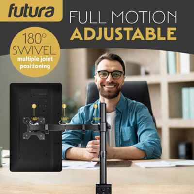 Futura Single Monitor Desk Mount Arm for 13 to 32 Inch Screens - Monitor Desk Mount with Clamp 90 Tilt, 360 Rotation & 180 Swivel