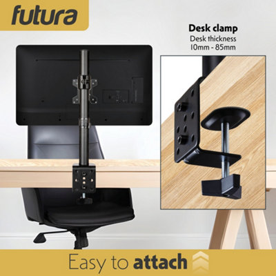 Futura Single Monitor Desk Mount Arm for 13 to 32 Inch Screens - Monitor Desk Mount with Clamp 90 Tilt, 360 Rotation & 180 Swivel