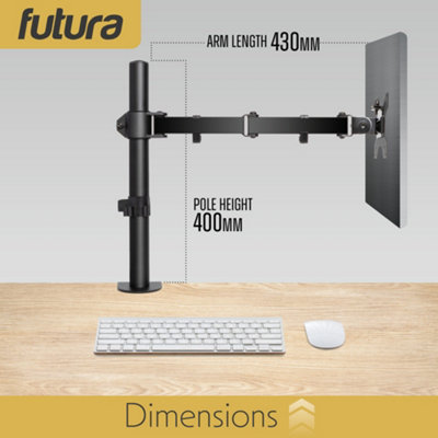 Futura Single Monitor Desk Mount Arm for 13 to 32 Inch Screens - Monitor Desk Mount with Clamp 90 Tilt, 360 Rotation & 180 Swivel