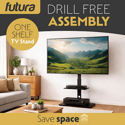 Futura TV Floor Stand 30 to 75 Inch Height Adjustable Swivel Mount with Shelf Supports 40kg