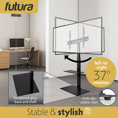 Futura TV Floor Stand 30 to 75 Inch Height Adjustable Swivel Mount with Shelf Supports 40kg