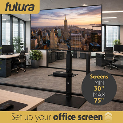 Futura TV Floor Stand 30 to 75 Inch Height Adjustable Swivel Mount with Shelf Supports 40kg
