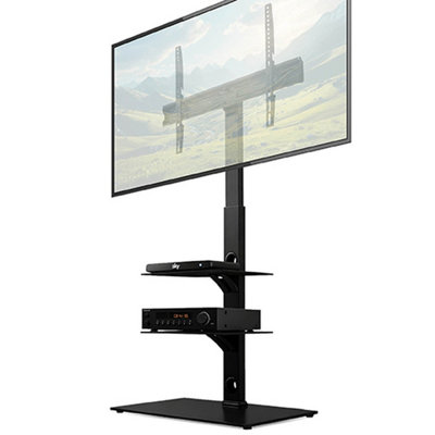 Futura TV Floor Stand 30 to 75 Inch Height Adjustable Swivel Mount with Two Shelves Supports 40kg