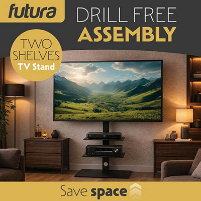 Futura TV Floor Stand 30 to 75 Inch Height Adjustable Swivel Mount with Two Shelves Supports 40kg