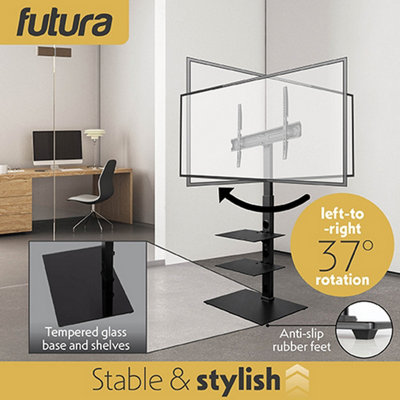 Futura TV Floor Stand 30 to 75 Inch Height Adjustable Swivel Mount with Two Shelves Supports 40kg