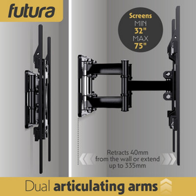 Futura TV Wall Bracket Mount for 32-75 Inch TVs, Tilt, Swivel & Rotation, Universal Flat & Curved TVs, VESA Max 600x400mm 45kg Max