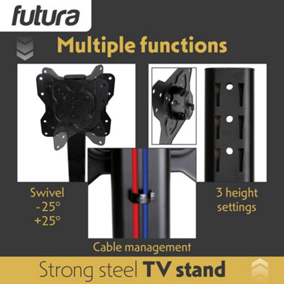 Futura Universal TV Stand 17 to 55 Inch TVs, Swivel, Rotation & Height Adjustable, 20kg Load, Max VESA 200x200mm Glass Base