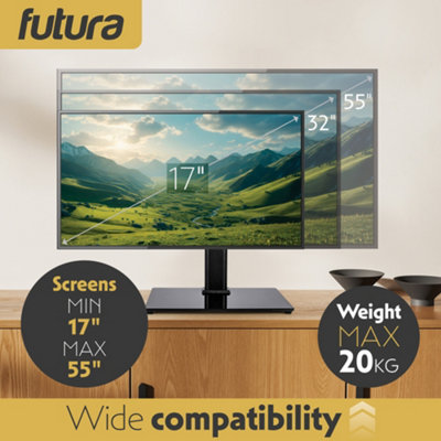 Futura Universal TV Stand 17 to 55 Inch TVs, Swivel, Rotation & Height Adjustable, 20kg Load, Max VESA 200x200mm Glass Base