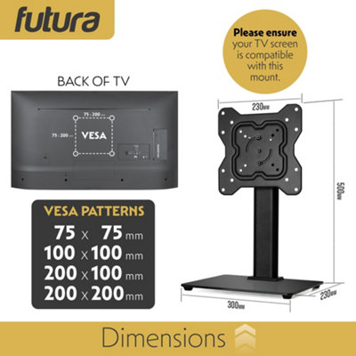 Futura Universal TV Stand 17 to 55 Inch TVs, Swivel, Rotation & Height Adjustable, 20kg Load, Max VESA 200x200mm Glass Base