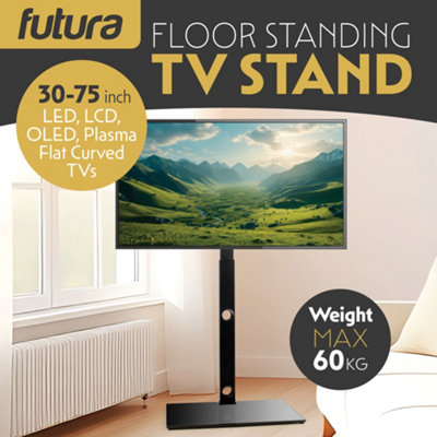 MAHARA Universal Column TV Stand - For 32-65 Inch TVs-Freestanding Black Tall Floor Stand With Black Glass Shelves And Cable Management-Height Adjustable And Suitable For Corners-Max Weight 40kg