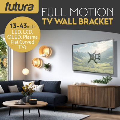 Futura Universal TV Wall Bracket Mount for 13-43 Inch TVs, Tilt, Swivel & 90 Rotation, VESA 75x75mm to 200x200mm, 20kg Max Load