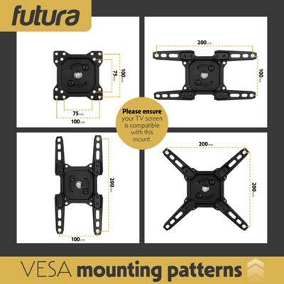 Futura Universal TV Wall Bracket Mount for 13-43 Inch TVs, Tilt, Swivel & 90 Rotation, VESA 75x75mm to 200x200mm, 20kg Max Load