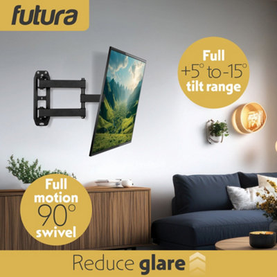 Futura Universal TV Wall Bracket Mount for 13-43 Inch TVs, Tilt, Swivel & 90 Rotation, VESA 75x75mm to 200x200mm, 20kg Max Load