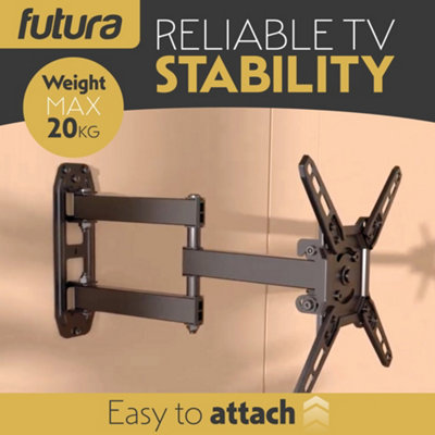 Futura Universal TV Wall Bracket Mount for 13-43 Inch TVs, Tilt, Swivel & 90 Rotation, VESA 75x75mm to 200x200mm, 20kg Max Load