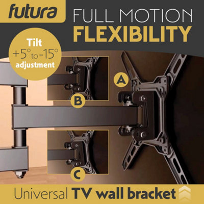 Futura Universal TV Wall Bracket Mount for 13-43 Inch TVs, Tilt, Swivel & 90 Rotation, VESA 75x75mm to 200x200mm, 20kg Max Load