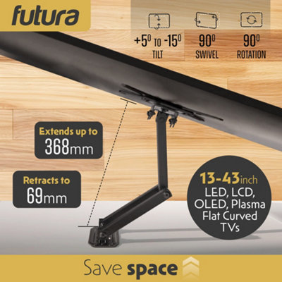 Futura Universal TV Wall Bracket Mount for 13-43 Inch TVs, Tilt, Swivel & 90 Rotation, VESA 75x75mm to 200x200mm, 20kg Max Load