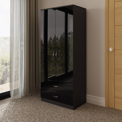 FWStyle 2 Door 2 Drawer Double Combination Wardrobe High Gloss Black