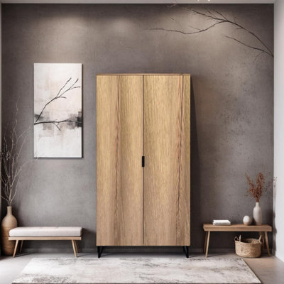 FWStyle 2 Door Double Wardrobe Cracked Oak Fast Click Assembly