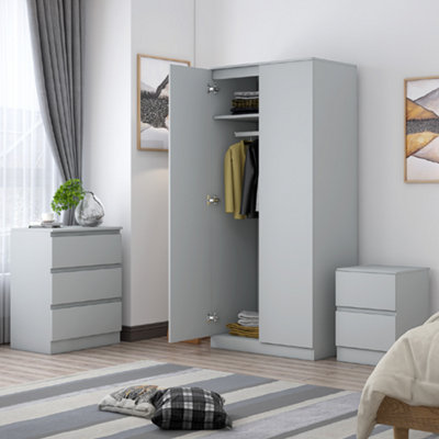 FWStyle 2 Door Light Grey Double Wardrobe Scratch Resistant Push To Open Soft Close