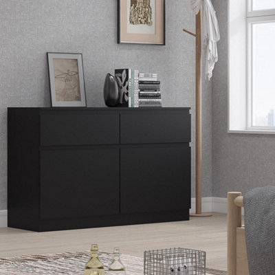 FWStyle 2 Drawer 2 Door Matt Black Storage Cabinet Sideboard