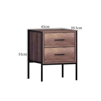 FWStyle 2 Drawer Bedside Table Cabiney Industrail Oak Effect Finish