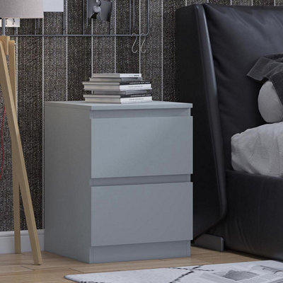 FWStyle 2 Drawer Bedside Table Chest Matt Grey Bedroom Furniture