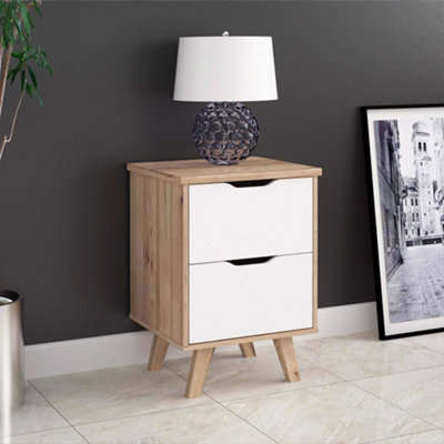 FWStyle 2 Drawer Bedside Table Chest Natural Oak & White