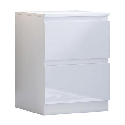 FWStyle 2 Drawer Bedside White Gloss Scratch Resistant (H) 55 (W) 40 (D) 40cm