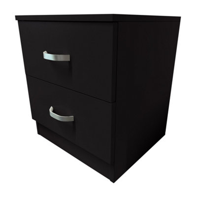 FWStyle 2 Drawer Black Bedside Chest Table Nightstand