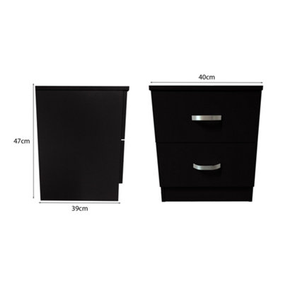 FWStyle 2 Drawer Black Bedside Chest Table Nightstand
