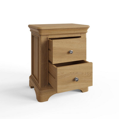 FWStyle 2 Drawer Lacquered Oak Bedside Chest Table Ready Assembled