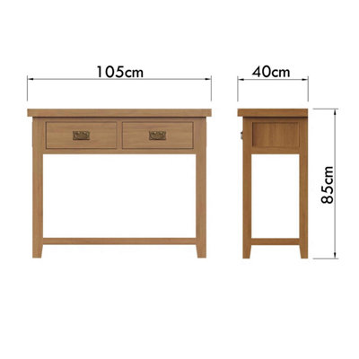 FWStyle 2 Drawer Large Console Table Solid Oak
