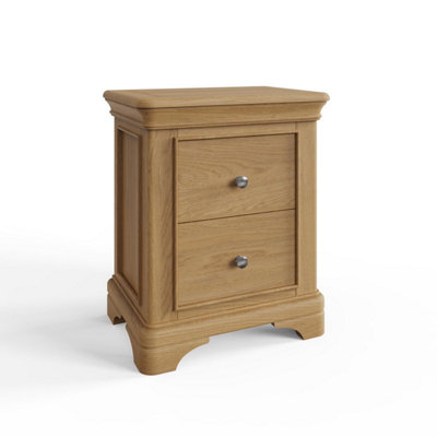 FWStyle 2 Drawer Solid Lacquered Oak Bedside Chest Table Ready Assembled