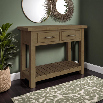 FWStyle 2 Drawer Solid Pine Console Table