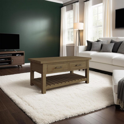 FWStyle 2 Drawer Solid Pine Storage Coffee Table