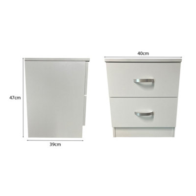 FWStyle 2 Drawer White Bedside Chest Table Nightstand