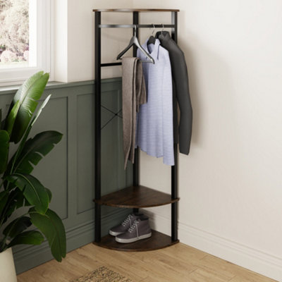 FWStyle 2 Tier Corner Storage Shelving Rack Walnut Effect
