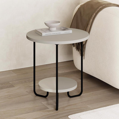 FWStyle 2 Tier Round Sandstone Side Lamp Table